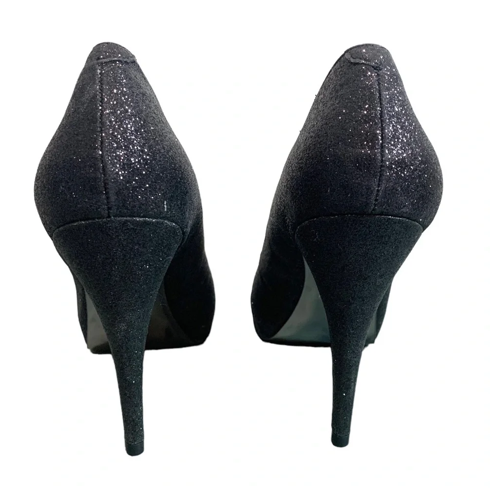 Steve Madden Heels P Maine Black Glitter Pump 7.5 NWOB